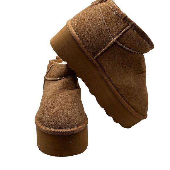 CUSHIONAIRE Women's Genuine Suede pull on platform boot 8 CHESTNUT - Picture 6 of 7